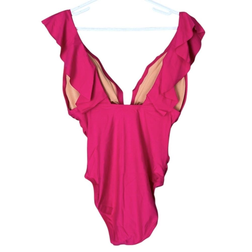 J.Crew Women's Ruched Ruffle One-Piece Swimsuit Sizes 0 - 12 Radiant Fushia NEW - Picture 3 of 7